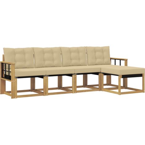 Conjunto de sofás de exterior con cojín 5 pcs y Beige vidaXL