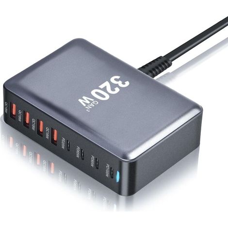 320W GaN III Fast Charging Station, 8 Port USB C Hub, PD Charger Block, Portable Wall Power Adapter with 4 USB-C + 4 USB-A Ports, 100W for MacBook Pro/Air, iPho MUMU (1/4)