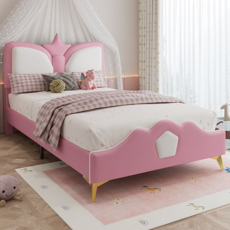 Cama Tapizada 90x200 Cm Estructura PU Rosa Y Blanco (1/5)