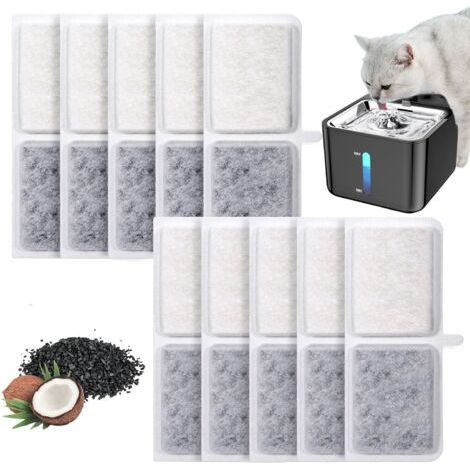 10Pcs Filtre Fontaine Eau Chat, Filtre Efficace pour Chats avec Charbon Actif et Résine, Filtre Fontaine a Eau Chat, Accessoires Pratiques pour Chats, Remplacement des Filtres pour Fontaine Eau Chat (1/5)