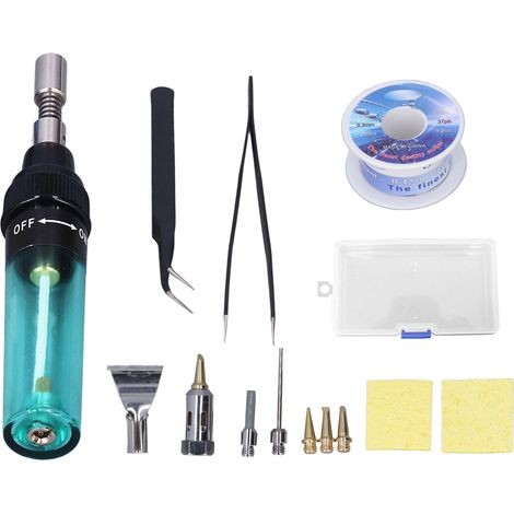 Tragbarer, kabelloser Butan-Lötkolben, Lötset mit einstellbarer Temperatur und 8-ml-Reservoir.