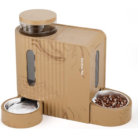 Distributeur de nourriture et d'eau 2-en-1 pour animaux domestiques, station de repas automatique à gravité, bol en acier inoxydable, capacité généreuse, convient pour chats et chiens (1/5)