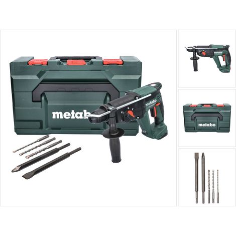 Martillo combinado a batería Metabo KH 18 LTX 24 18 V 2,1 J SDS plus + juego de brocas y cinceles de 5 piezas + metaBOX - sin batería, sin cargador