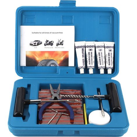 Kit de réparation de pneus 58 pièces pour voiture, moto et vélo électrique - Outillage industriel complet pour crevaison (1/5)