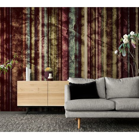 Papier Peint Rétro - Rayures Texturées Vintage - 400 x 260 cm (1/2)