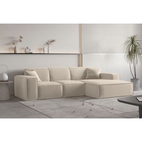 Ecksofa Designersofa CELES PREMIUM Stoff Opera Velvet Beige Ottomane Rechts (1/3)