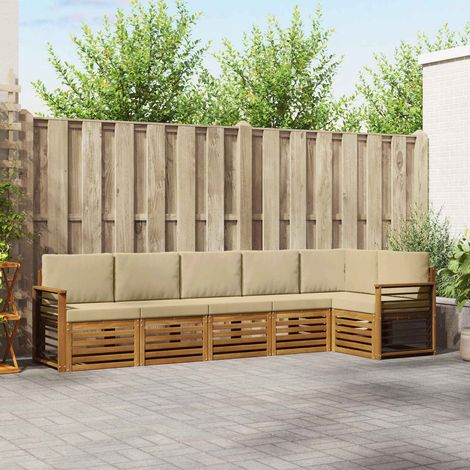 Ecksofa Set mit Kissen 6 pcs Natur und Beige Massivholz Akazie