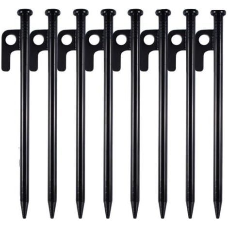 Piquets de Tente Robustes, 8 Pièces 20cm Piquet de Camping, Sardines Camping avec Crochet Et Trou, Piquet de Fixation pour Tente, Noir Piquets D'auvent, Piquets de Tente en Acier Forgé (1/5)