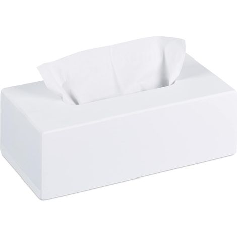 Caja de pañuelos, dispensador de toallitas húmedas para baño o cocina, madera de bambú, 7,5 x 24 x 12 cm, blanco