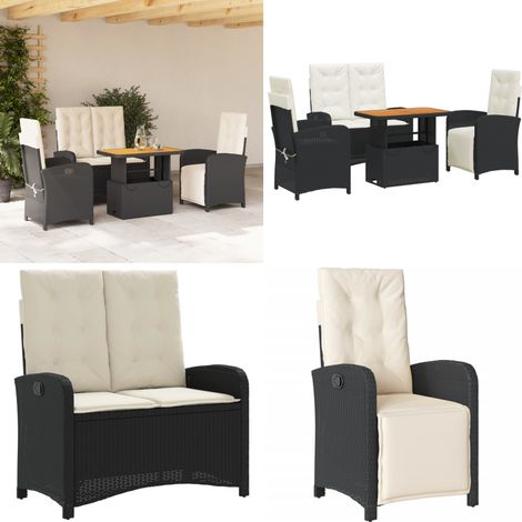 Ensemble à manger de jardin 4 pcs avec coussins noir - Chaise de jardin - Banc de jardin (1/5)