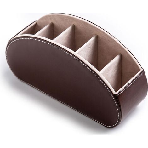 Boîte de rangement pour télécommande TV (marron foncé) avec 5 compartiments. Organiseur de bureau multifonctionnel en cuir PU pour pinceaux, crayons et étuis à lunettes. (1/5)
