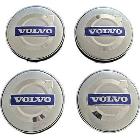 Lot de 4 enjoliveurs de roue 60 mm Volvo argentés, compatibles/de remplacement pour jantes en alliage