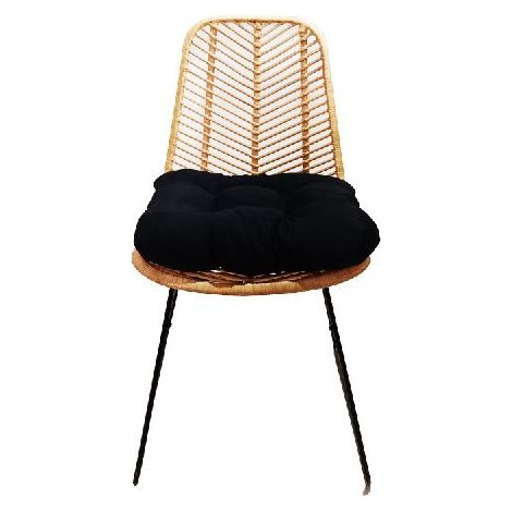 Chaise en rotin "EverDeen" - Beige - Chaise pour Extérieur ou Intérieur - Pieds en métal noir - L 60 x P 45 x H 90 cm - Livraison gratuite (1/5)