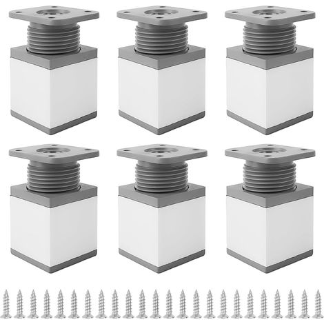 6 Pièces Pied de Meuble Reglable, Pieds de Meuble 40 × 40 × 50 mm (Extensibles de 15 mm), Pied Reglable pour Meuble Carrés en Alliage D'aluminium, Pieds Meuble Cuisine (6) (1/5)