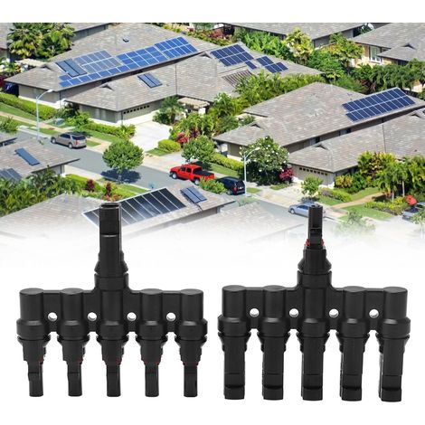 Connecteur photovoltaïque MC4 en 2 pièces, connecteur parallèle pour panneau solaire avec clé de connexion, 1 mâle vers 5 femelles et 1 femelle vers 5 mâles, étanche à l'eau et à la poussière IP67. (1/5)