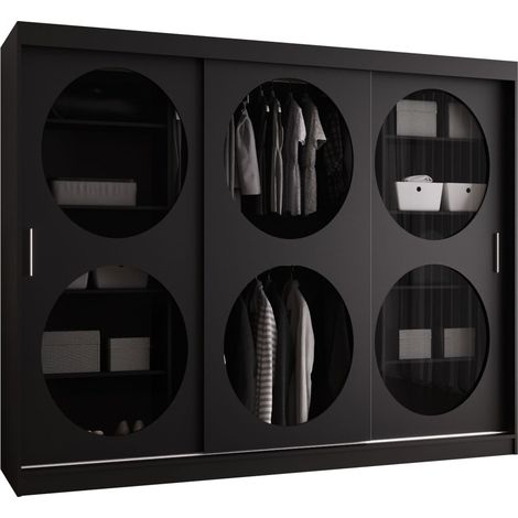Armario Hartford 533, Negro, 200x250x62cm, Puertas de armario: Correderas, Número de estantes: 5 (1/5)
