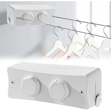 Tendedero retráctil de acero inoxidable, apto para dormitorio, balcón o jardín, 5,1 metros, blanco, doble fila. (1/4)