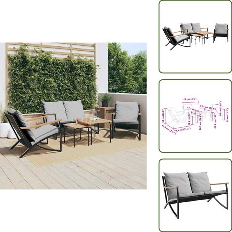 Cojines para sillas - vidaXL Juego de muebles de jardín con cojines 5 piezas acero negro - Cojines para banqueta
