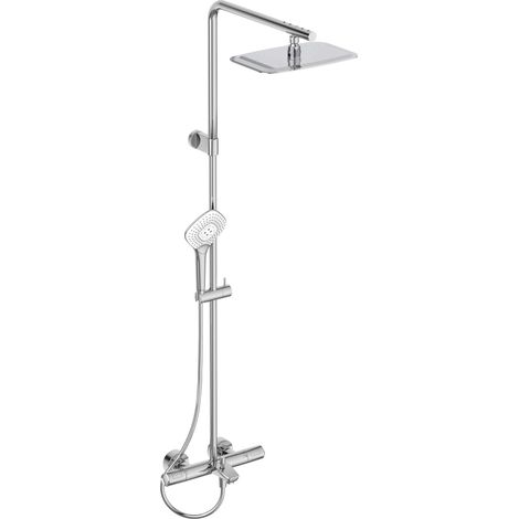 Colonne Bain-Douche, Mitigeur thermostatique, Réglable Hauteur et Profondeur, Pomme de tête Rectangulaire 20 x 30 cm, Douchette 12,5 cm, 3 Jets, Flexible douche, A7591AA (1/5)