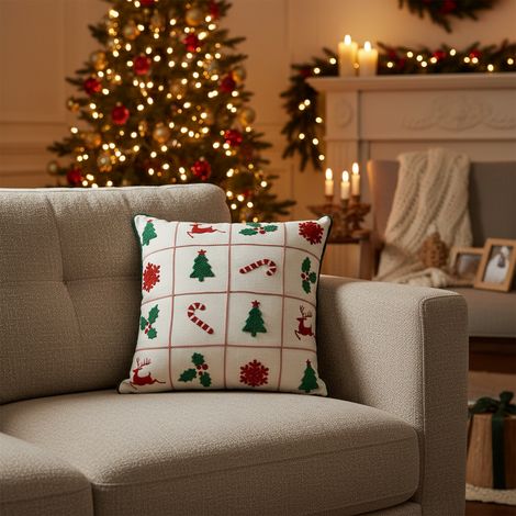Cuscino decorato in poliestere 45 x 45 cm per decorazioni natalizie (1/4)
