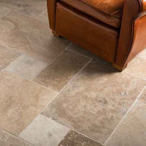 Carrelage travertin 1er choix opus 4x1,2 cm – Nuancé pour intérieur et extérieur – Paquet de 0,74 m² – Résistant aux intempéries (1/5)