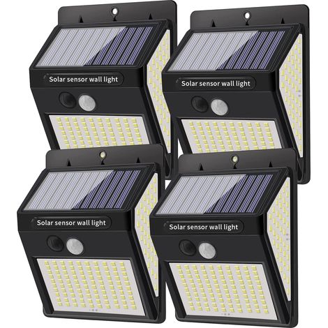 Lampe Solaire Extérieur 144 LED [4 Pack], 270° Super lumineux Lampe Solaire avec Detecteur  Mouvement,Lumière Solaire Exterieur pour Jardin Cour (1/5)
