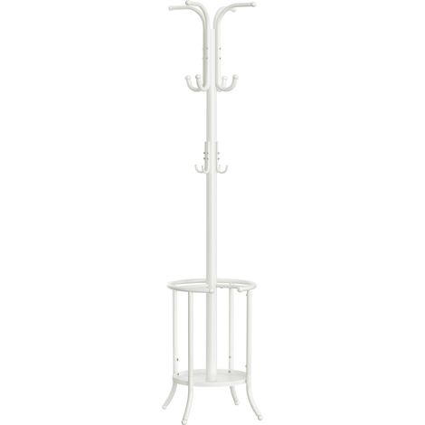 Songmics – Porte-manteau avec porte-parapluie – 12 crochets à boule – Structure métallique robuste – Hauteur 175 cm – Charge maximale 15 kg – Blanc perle (1/5)
