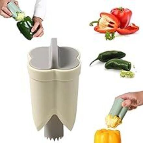 Outil 3 en 1 et 2 en 1 pour retirer les piments, épépiner les piments, couper les piments et éplucher les légumes (3PCS) (blanc cassé)
