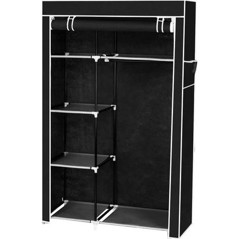 Placard Portable Organisateur de Rangement Penderie Rack à Vêtements avec Etagères Noir
