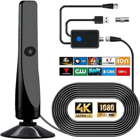 Antenne TV numérique, puissante antenne HDTV intérieure extérieure avec amplificateur, réception 360° de 50 miles Antenne TV, pris (1/4)