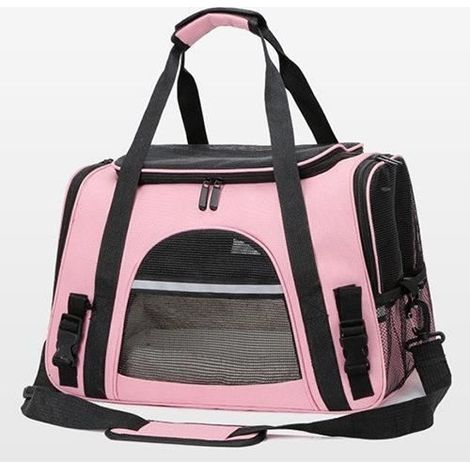 (Rosa) Haustiertragetasche für Hunde und Katzen mit Plüschmatte – Oxford-Gewebe – 43 x 25 x 28 cm – Rosa (1/4)