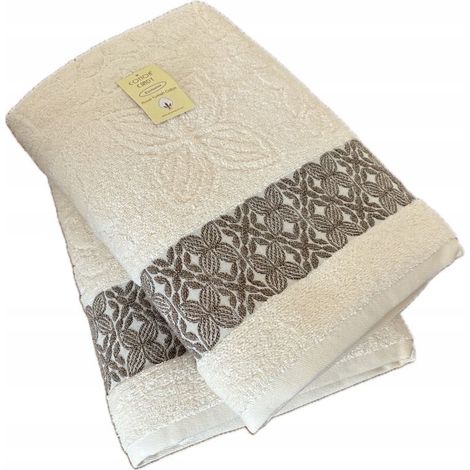 Serviette 50x90 Barbe à papa turque 100% coton beige blanc (1/3)