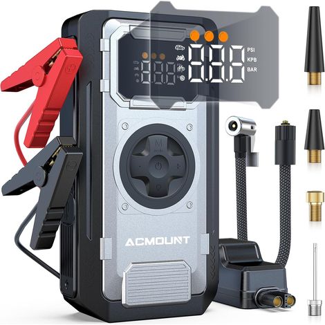 6000A Booster Batterie Voiture, Booster Batterie Voiture avec Gonfleur 150PSI, Demarreur Batterie (Jusqu'à 10.0L Diesel ou All Gaz) 12V Démarreur LED 3 Mode (1/5)