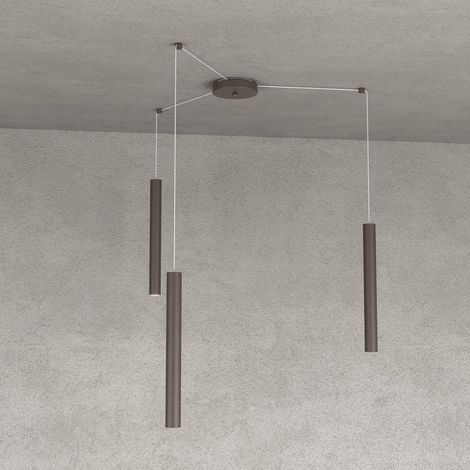 Lampadario top light round tube 1174 s3 gu10 led cilindro metallo moderno, finitura metallo marrone (1/4)