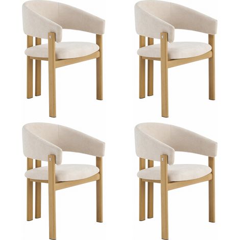 Lot de 4 chaises de salle à manger avec accoudoirs, structure en métal finition bois et tissu beige pour salon moderne. (1/5)