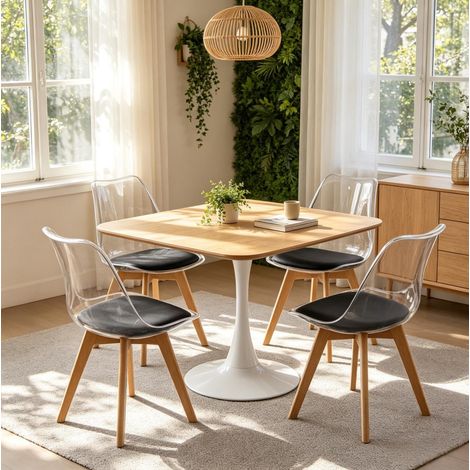 Pack de 4 sillas de comedor 42x42x83 cm de plástico negro con cojín fijo - MEUBLIV (1/5)