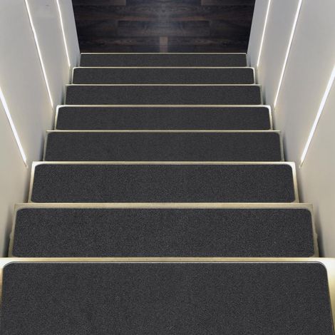 Tapis pour marches, lot de 15 tapis pour marches, tapis antidérapant pour escalier, protection pour marches, tapis pour marches en bois, en pierre, marches peintes (Noir, 20,3 76 cm) (1/5)