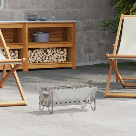 vidaXL Foyer de camping 42 x 22 x 18 cm Acier inoxydable Argenté (1/5)