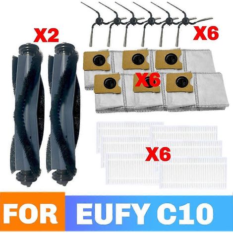 Pièces de rechange et accessoires pour aspirateur robot Eufy C10 : brosse principale, filtre HEPA et sac à poussière (1/5)