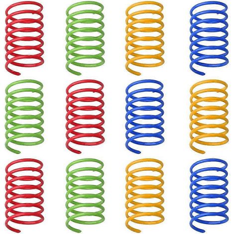 Lot de 12 jouets interactifs pour chats, ressorts colorés en plastique spiralés pour chatons et autres animaux de compagnie. (1/5)