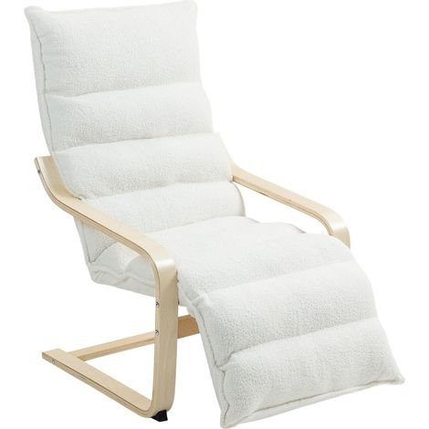Fauteuil relax bascule avec repose-pieds réglable 5 positions, revêtement tissu doux blanc, dossier haut et accoudoirs, pour salon, lecture, CHICFURN (1/5)