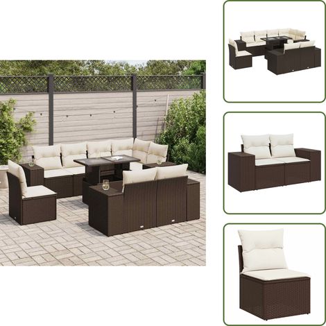 The Living Store Set Divani da Giardino 9pz con Cuscini Marrone in Polyrattan - Seduta angolare