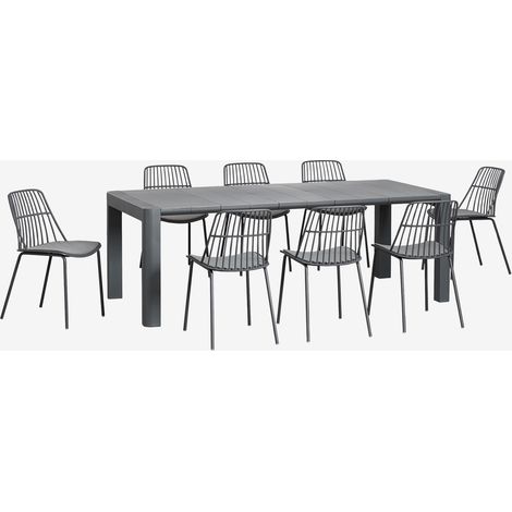 SKLUM Arnadine rechteckiges Tischset (220 x 100 cm) und 8 Maeba-Esszimmerstühle Grau Graphit                                  