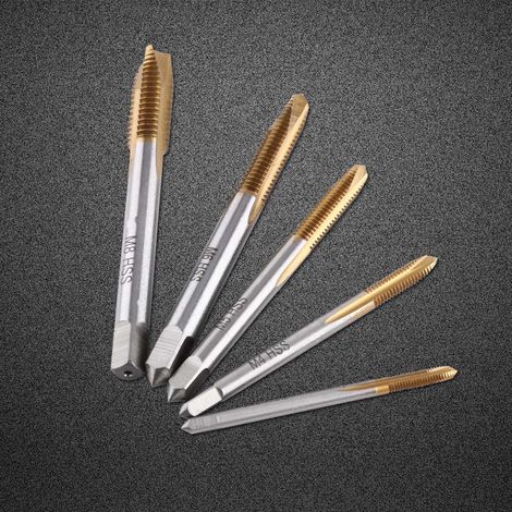 Kit de 5 tarauds HSS revêtus de titane M3 M4 M5 M6 M8 à éjection avant des copeaux (1/5)