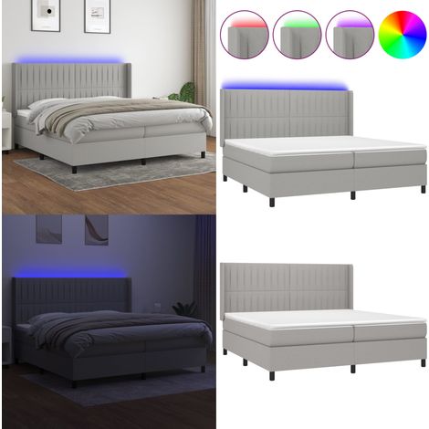 Sommier à lattes de lit matelas LED Gris clair 200x200 cm Tissu - Sommier Tapissier - Lit Plateforme - Lit Avec Rangement - Tête De Lit Ajustable - Éclairage Led - Home & Living (1/5)