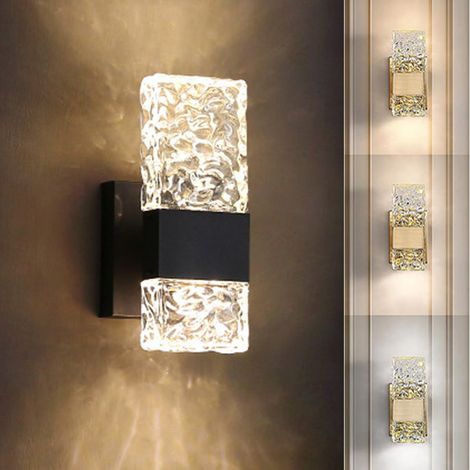 1 applique murale LED en cristal 220 V, lumière tricolore, câblage requis – Noir (1/5)