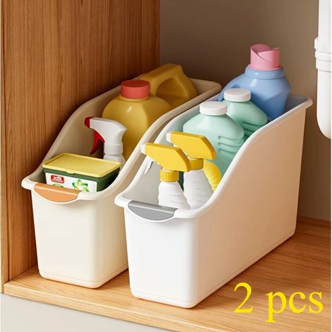 Lot de 2 boîtes de rangement en plastique - Design incurvé pour l'organisation de la maison, les produits de nettoyage, les articles ménagers, conteneurs de rangement durables (1/5)