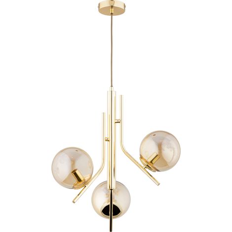 Suspension glamour laiton, globes ambre 3xE14 Estel (1/3)