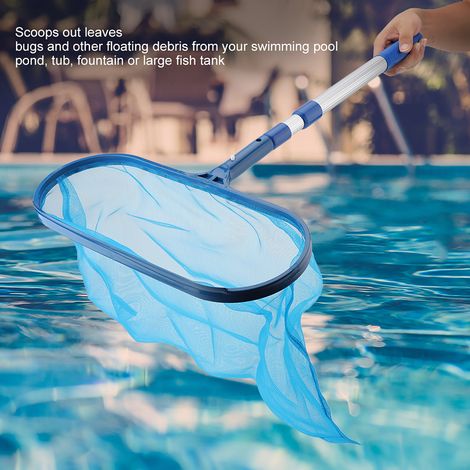 Épuisette à feuilles pour piscine avec manche télescopique, filet maillé, outil de nettoyage efficace pour bassin et piscine. (1/5)