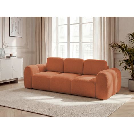 BOBOCHIC - Canapé droit convertible coffre 3 places MONTAIGNE tissu bouclette   Orange